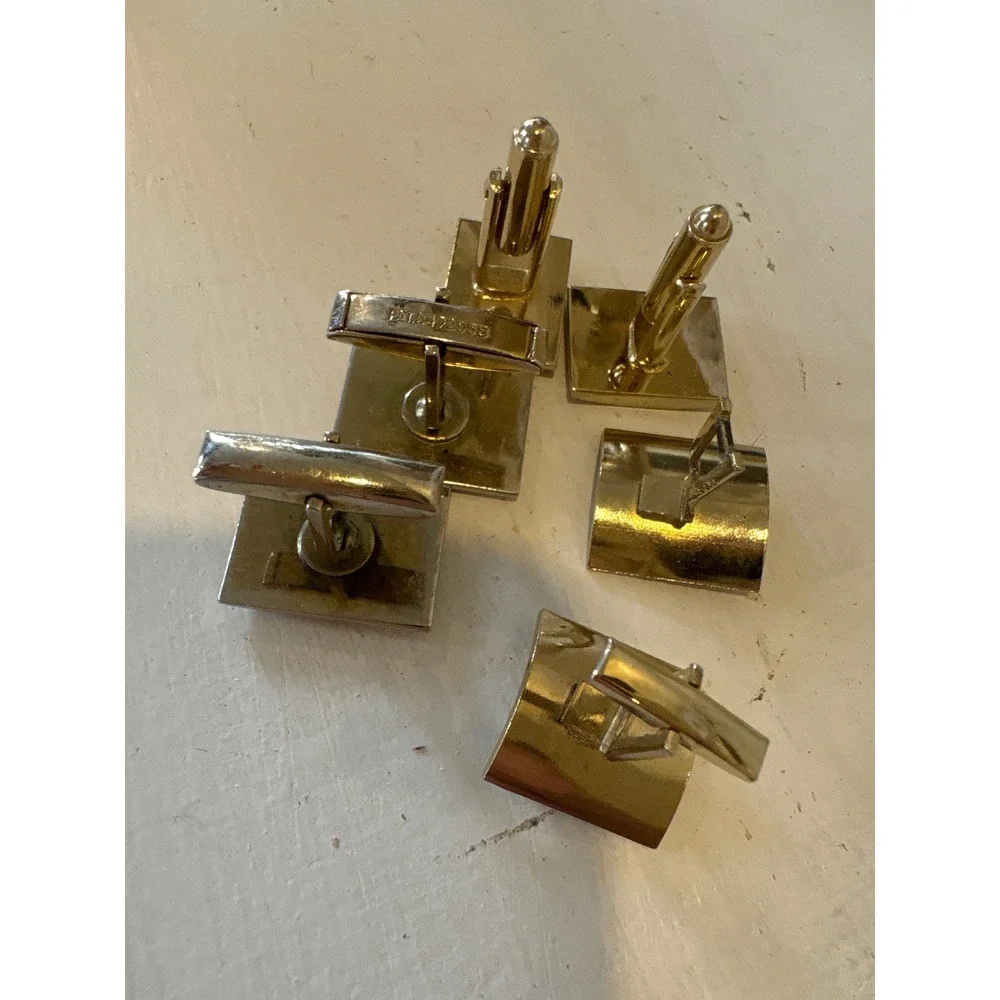 Vintage Gold Tone Cufflinks Set of 3 Pairs MCM Ribbed Pearl Geometric Designs